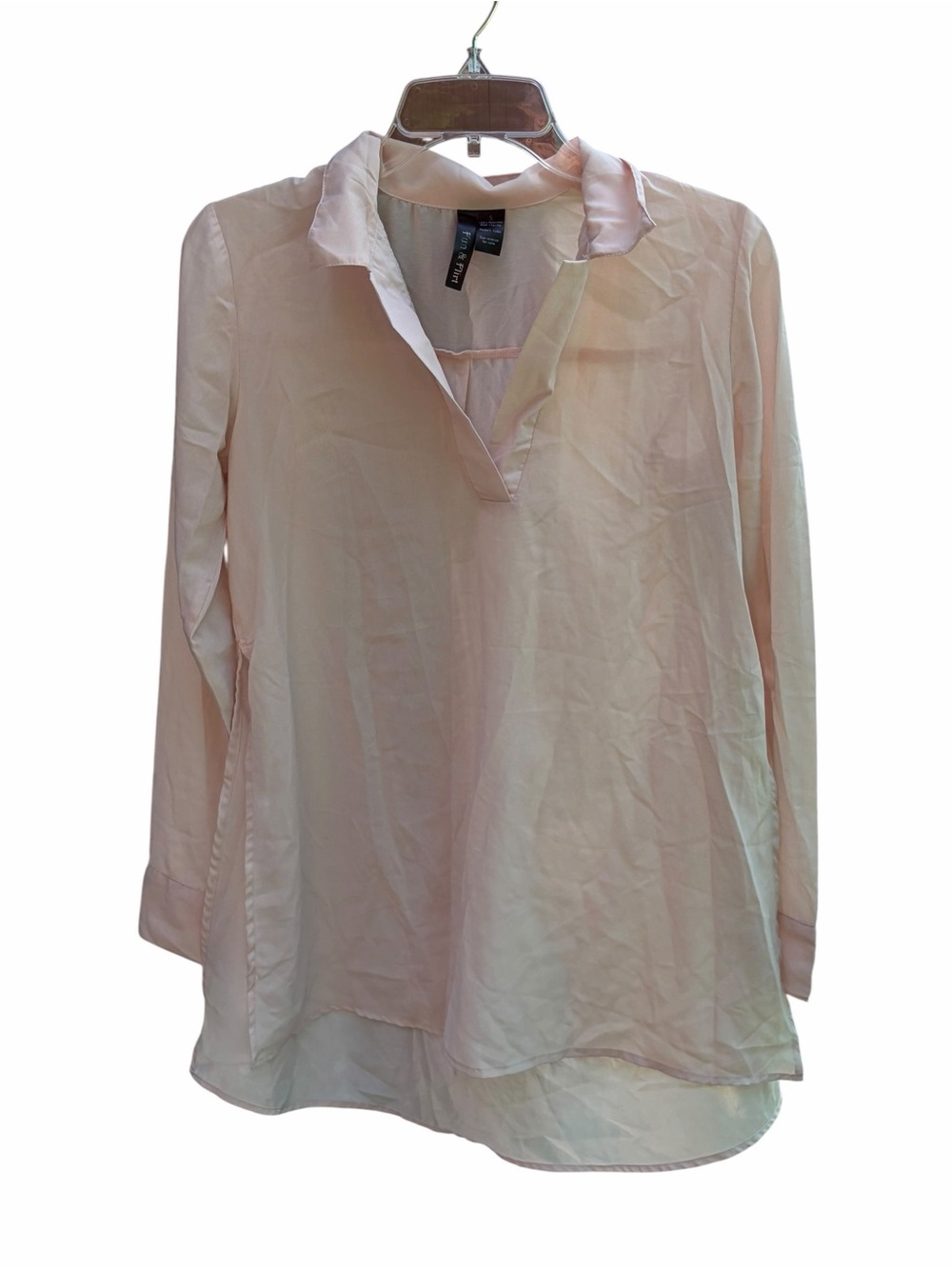 Fun & Flirt Light Pink V-Neck Sheer Long Sleeve Blouse